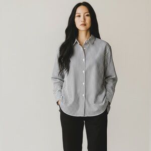 J.Jill Gray & White Stripe Button Front Blouse Size Small Cotton Silk